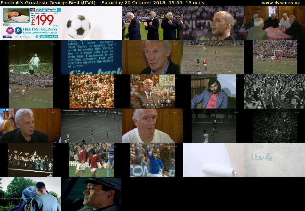 Football's Greatest: George Best (ITV4) Saturday 20 October 2018 06:00 - 06:15