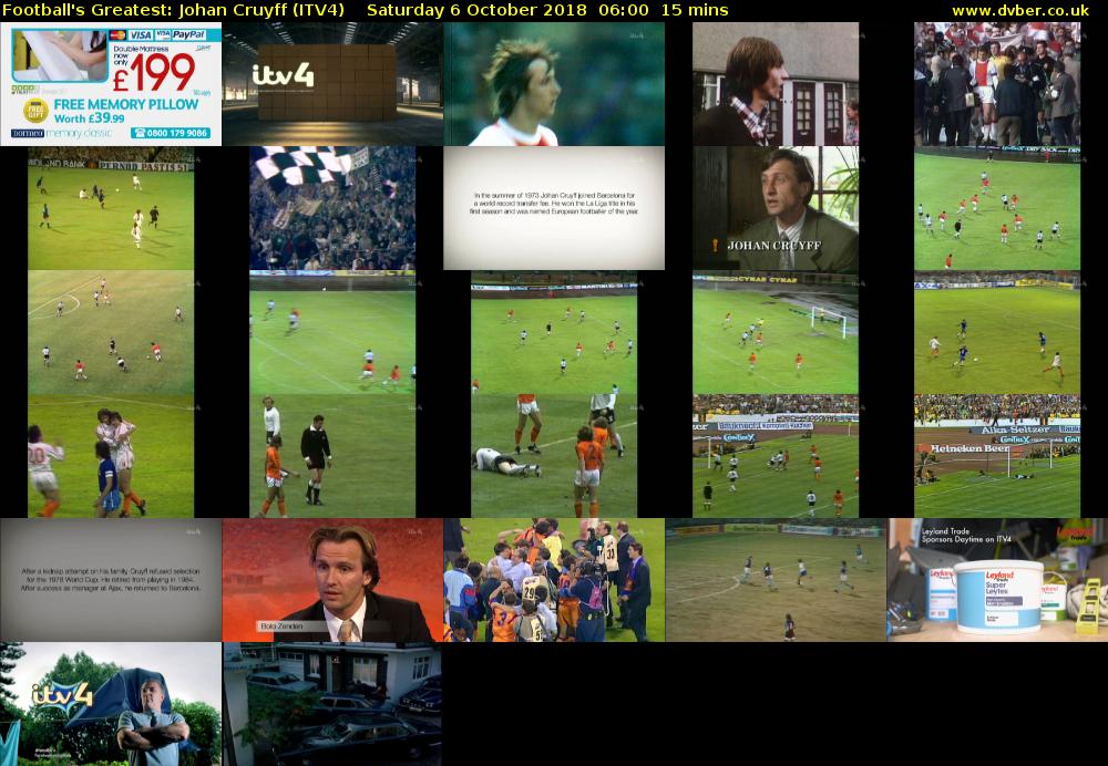 Football's Greatest: Johan Cruyff (ITV4) Saturday 6 October 2018 06:00 - 06:15