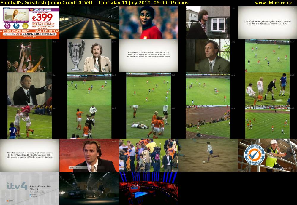Football's Greatest: Johan Cruyff (ITV4) Thursday 11 July 2019 06:00 - 06:15
