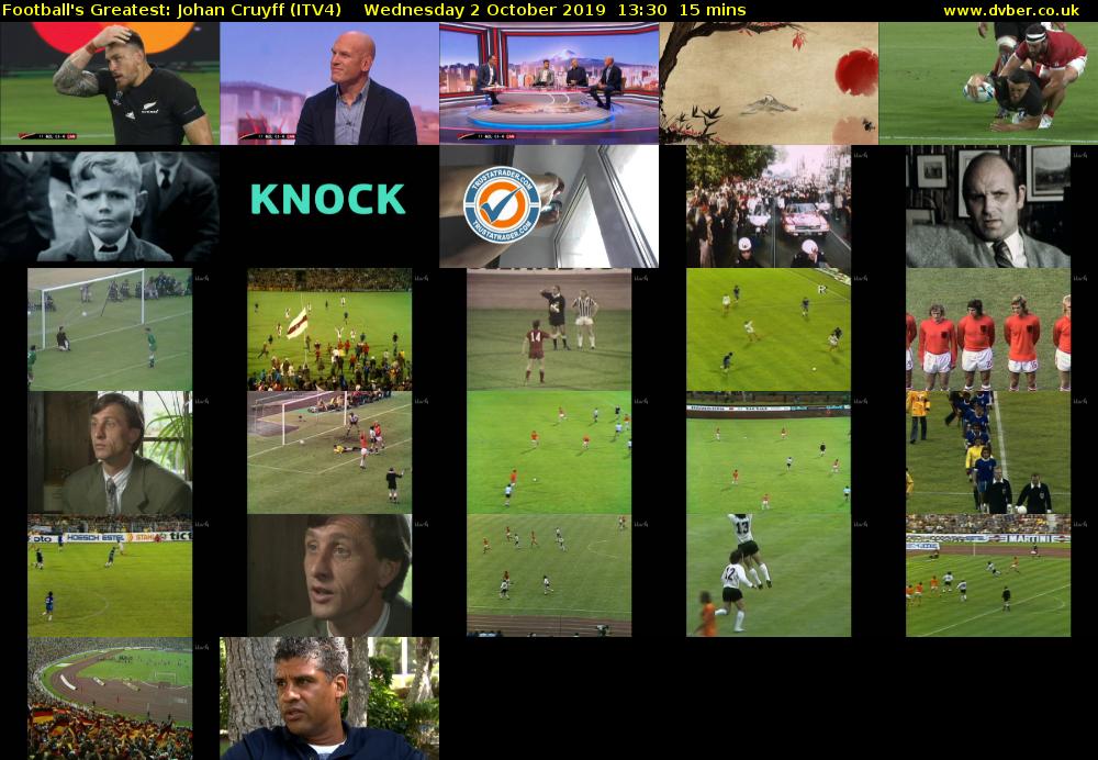 Football's Greatest: Johan Cruyff (ITV4) Wednesday 2 October 2019 13:30 - 13:45