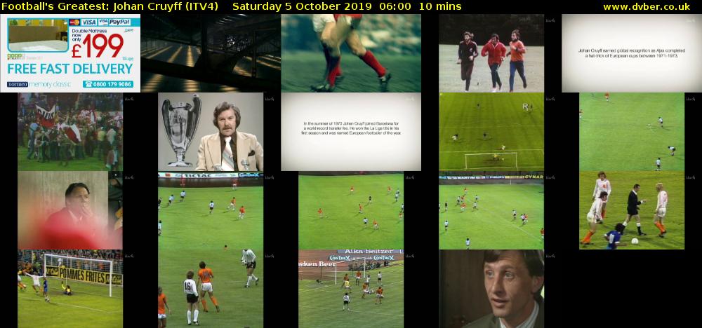 Football's Greatest: Johan Cruyff (ITV4) Saturday 5 October 2019 06:00 - 06:10