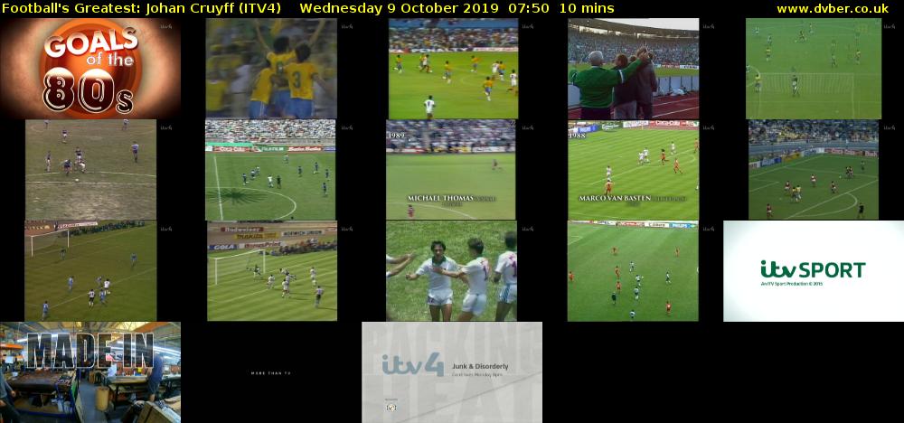 Football's Greatest: Johan Cruyff (ITV4) Wednesday 9 October 2019 07:50 - 08:00
