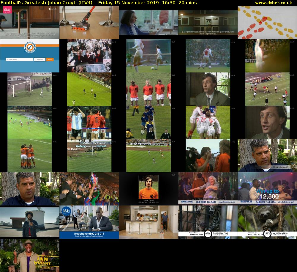 Football's Greatest: Johan Cruyff (ITV4) Friday 15 November 2019 16:30 - 16:50