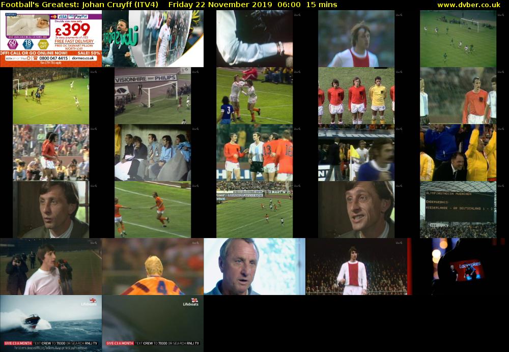Football's Greatest: Johan Cruyff (ITV4) Friday 22 November 2019 06:00 - 06:15