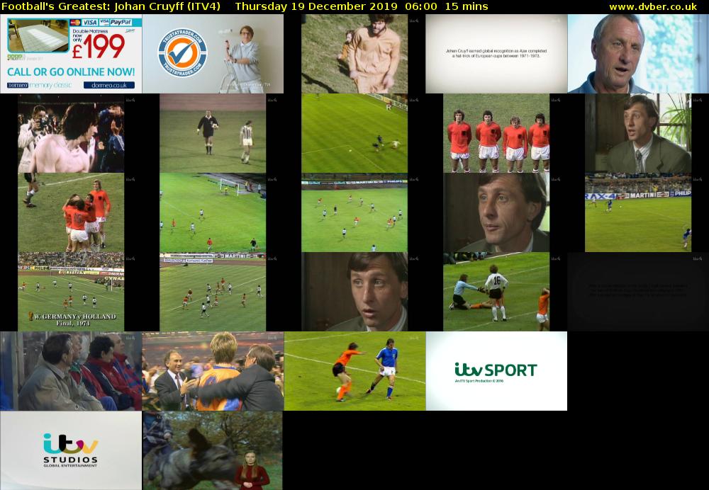 Football's Greatest: Johan Cruyff (ITV4) Thursday 19 December 2019 06:00 - 06:15