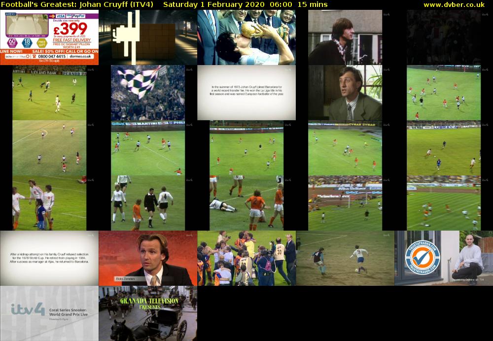 Football's Greatest: Johan Cruyff (ITV4) Saturday 1 February 2020 06:00 - 06:15