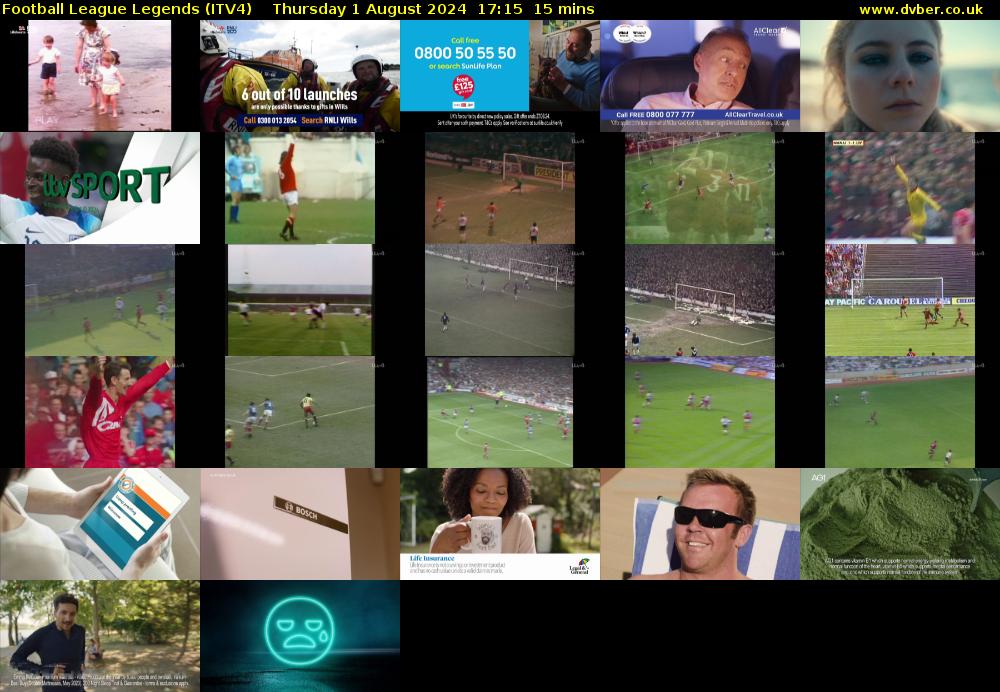 Football League Legends (ITV4) Thursday 1 August 2024 17:15 - 17:30