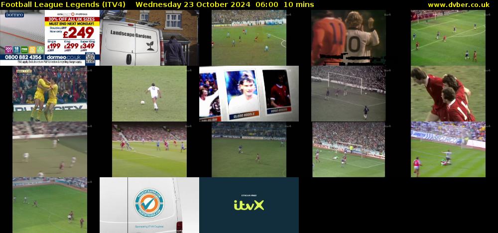 Football League Legends (ITV4) Wednesday 23 October 2024 06:00 - 06:10