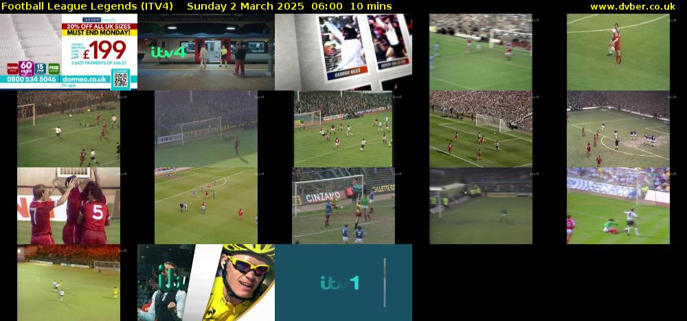 Football League Legends (ITV4) Sunday 2 March 2025 06:00 - 06:10