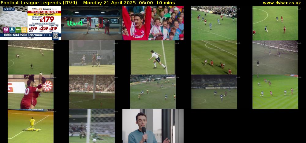 Football League Legends (ITV4) Monday 21 April 2025 06:00 - 06:10