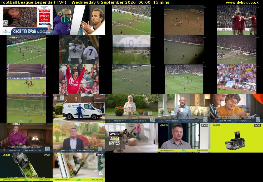 Football League Legends (ITV4) Wednesday 9 September 2026 06:00 - 06:15