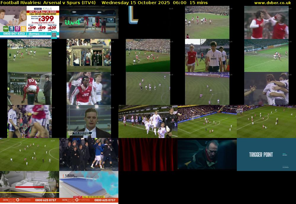 Football Rivalries: Arsenal v Spurs (ITV4) Wednesday 15 October 2025 06:00 - 06:15
