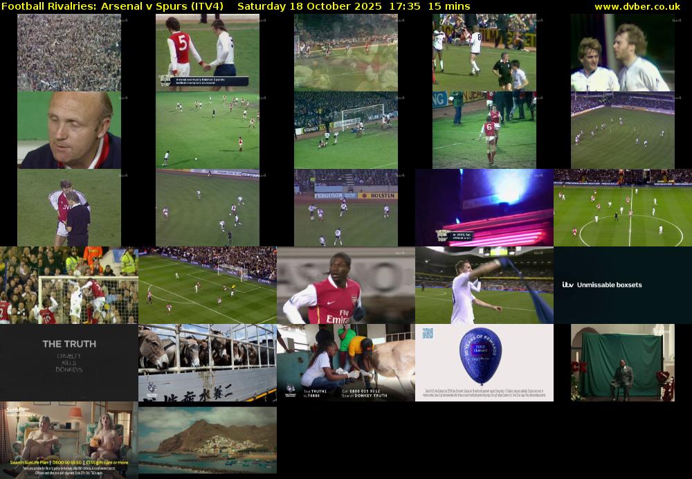 Football Rivalries: Arsenal v Spurs (ITV4) Saturday 18 October 2025 17:35 - 17:50