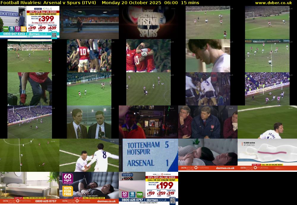 Football Rivalries: Arsenal v Spurs (ITV4) Monday 20 October 2025 06:00 - 06:15