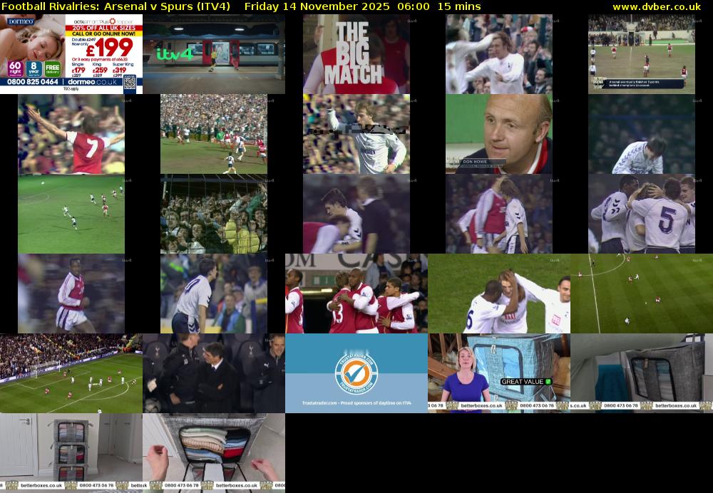 Football Rivalries: Arsenal v Spurs (ITV4) Friday 14 November 2025 06:00 - 06:15