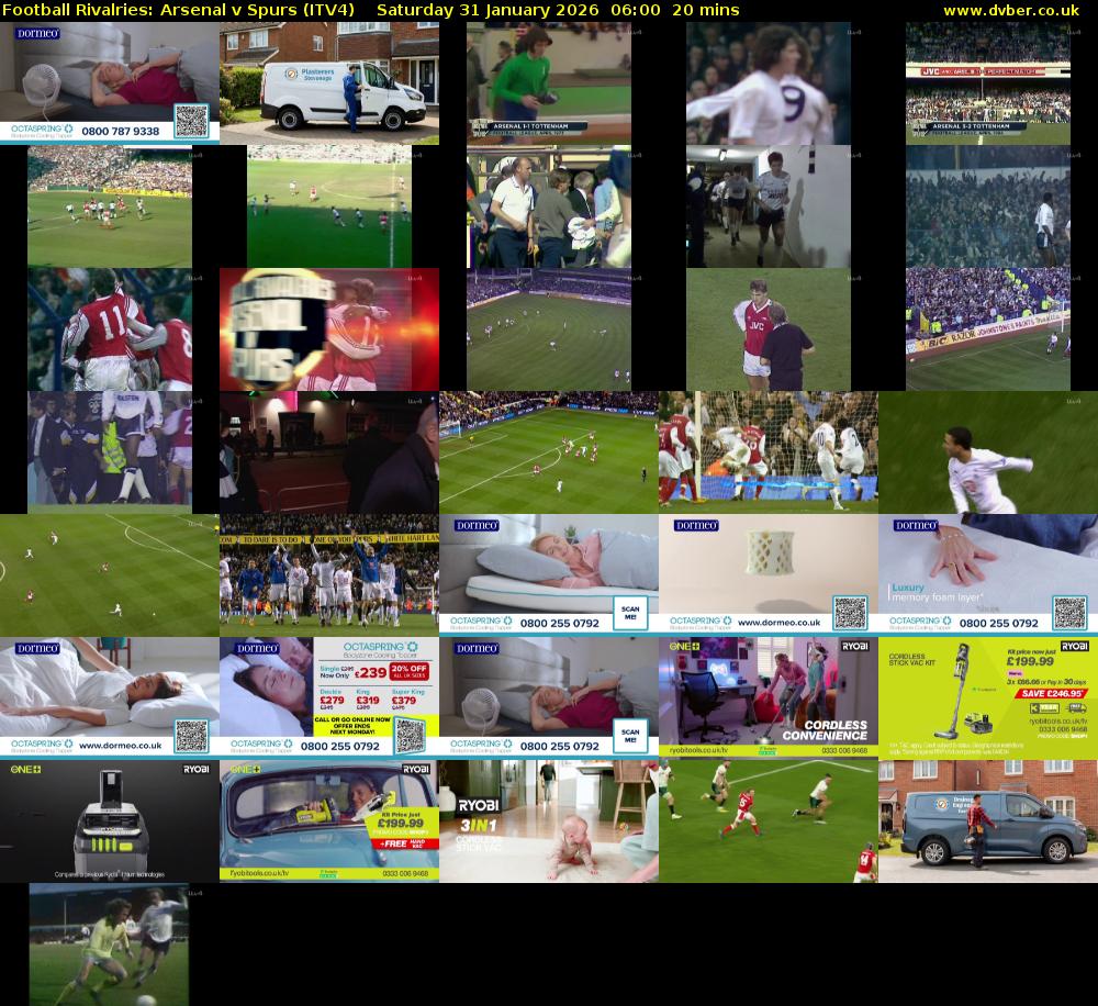 Football Rivalries: Arsenal v Spurs (ITV4) Saturday 31 January 2026 06:00 - 06:20