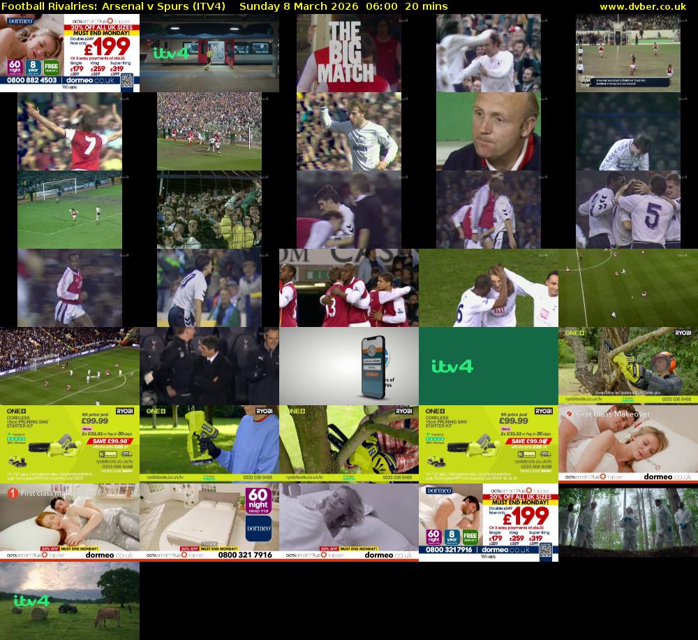 Football Rivalries: Arsenal v Spurs (ITV4) Sunday 8 March 2026 06:00 - 06:20