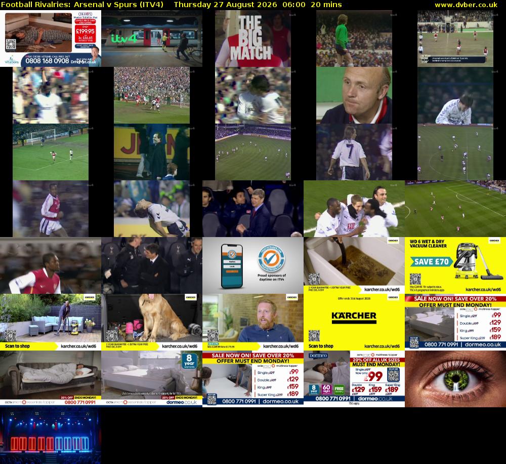 Football Rivalries: Arsenal v Spurs (ITV4) Thursday 27 August 2026 06:00 - 06:20