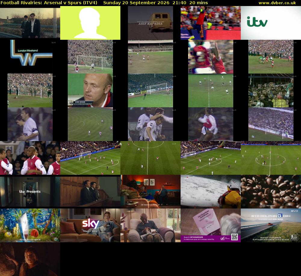 Football Rivalries: Arsenal v Spurs (ITV4) Sunday 20 September 2026 21:40 - 22:00