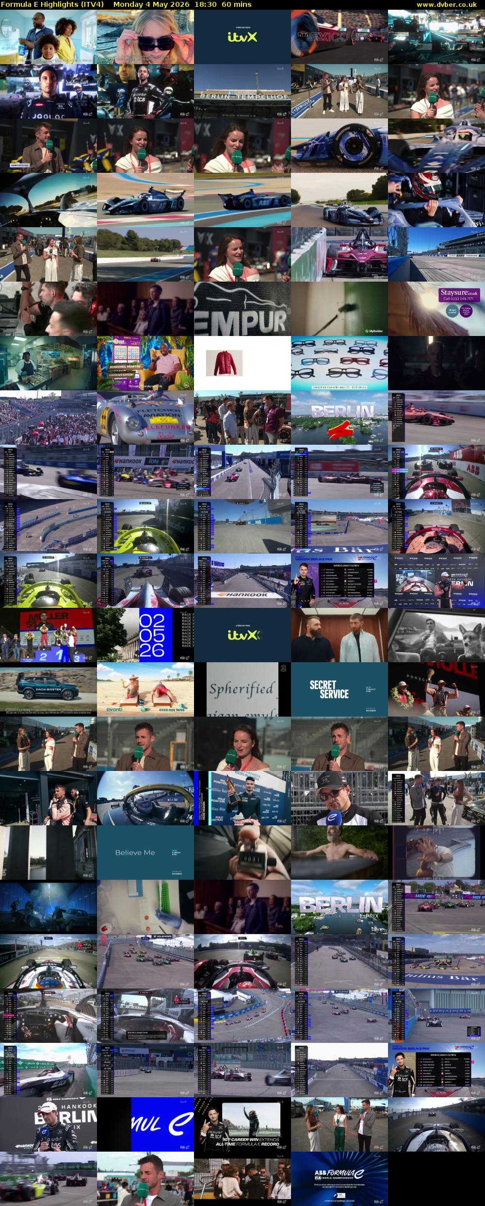 Formula E Highlights (ITV4) Monday 4 May 2026 18:30 - 19:30