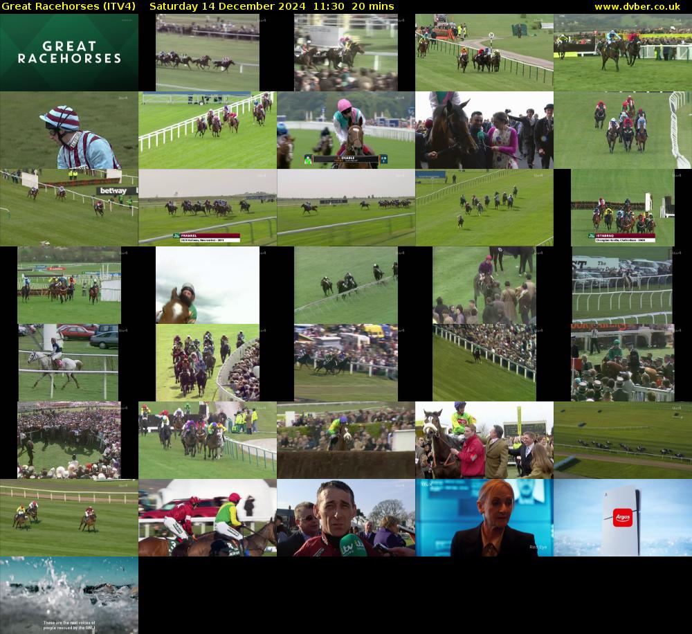 Great Racehorses (ITV4) Saturday 14 December 2024 11:30 - 11:50