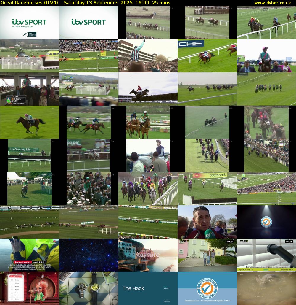 Great Racehorses (ITV4) Saturday 13 September 2025 16:00 - 16:25