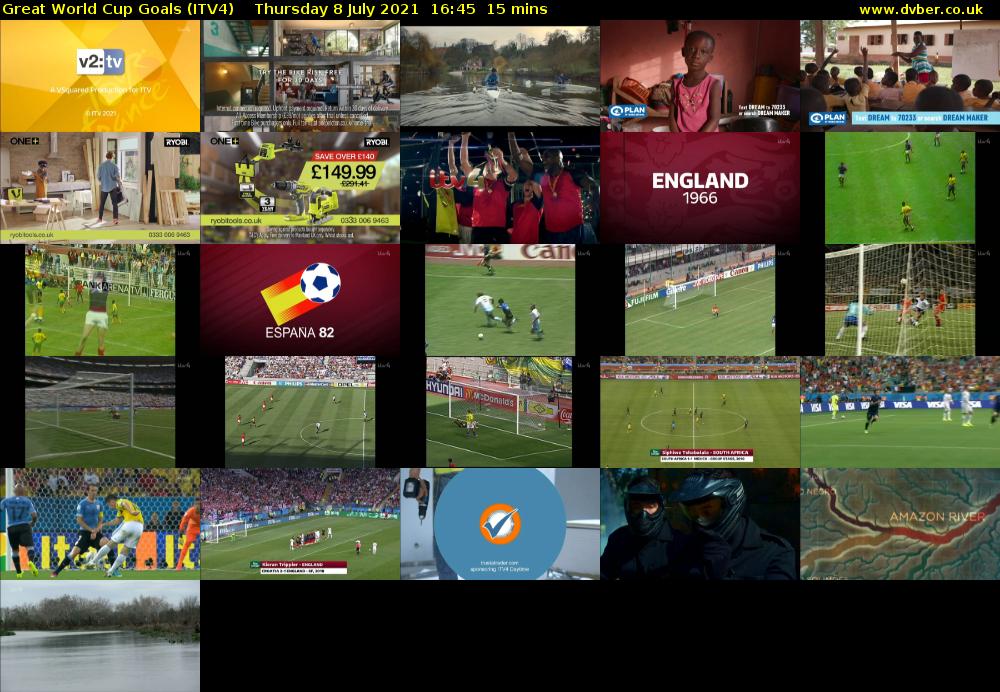 Great World Cup Goals (ITV4) Thursday 8 July 2021 16:45 - 17:00