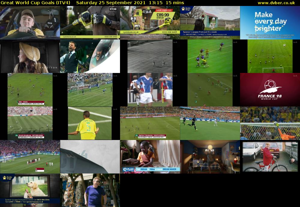 Great World Cup Goals (ITV4) Saturday 25 September 2021 13:15 - 13:30