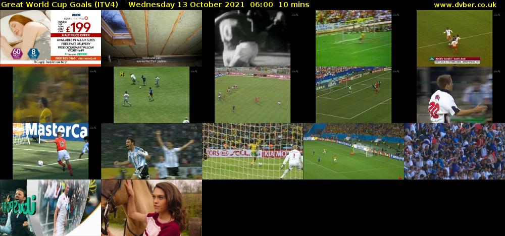 Great World Cup Goals (ITV4) Wednesday 13 October 2021 06:00 - 06:10