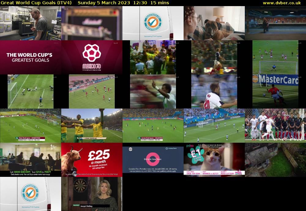 Great World Cup Goals (ITV4) Sunday 5 March 2023 12:30 - 12:45