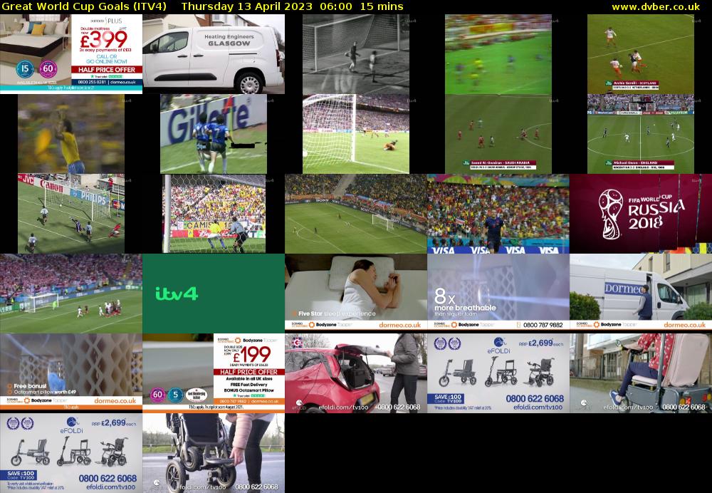 Great World Cup Goals (ITV4) Thursday 13 April 2023 06:00 - 06:15