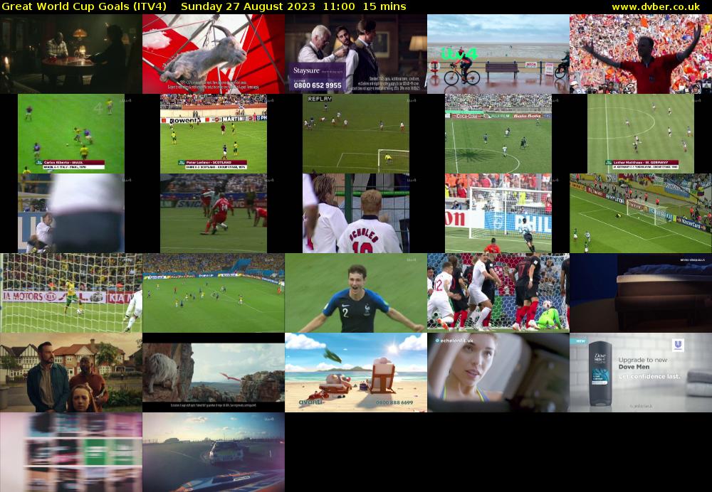 Great World Cup Goals (ITV4) Sunday 27 August 2023 11:00 - 11:15