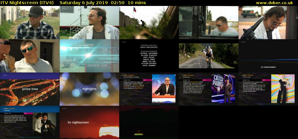 ITV Nightscreen (ITV4) Saturday 6 July 2019 02:50 - 03:00