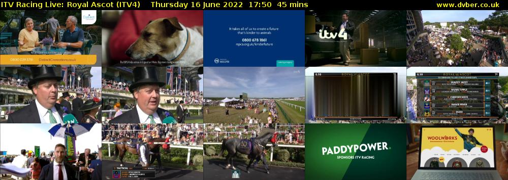ITV Racing Live: Royal Ascot (ITV4) Thursday 16 June 2022 17:50 - 18:35