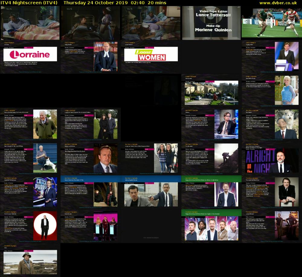 ITV4 Nightscreen (ITV4) Thursday 24 October 2019 02:40 - 03:00