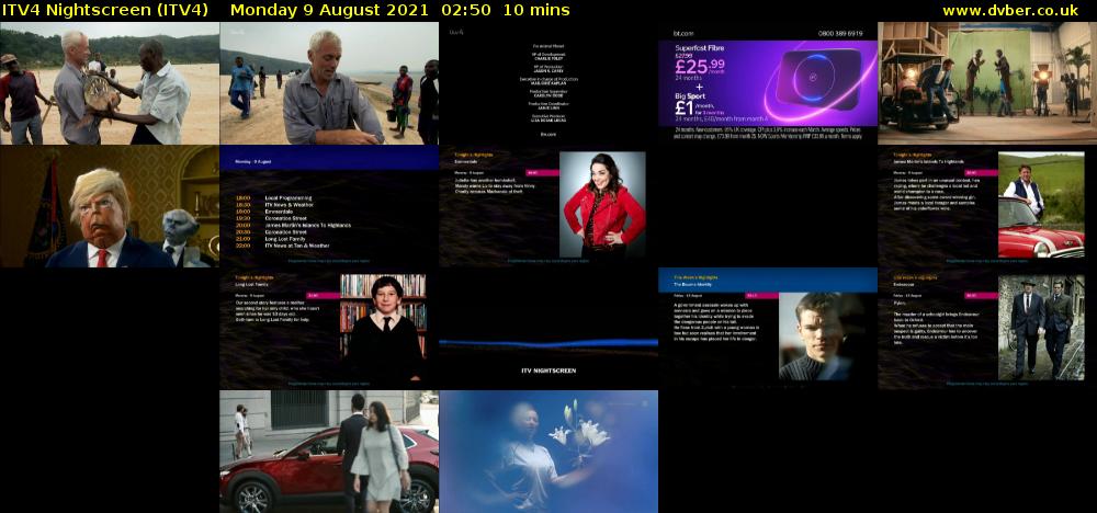 ITV4 Nightscreen (ITV4) Monday 9 August 2021 02:50 - 03:00
