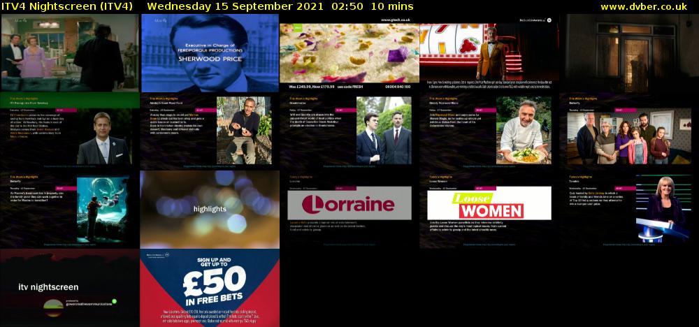 ITV4 Nightscreen (ITV4) Wednesday 15 September 2021 02:50 - 03:00