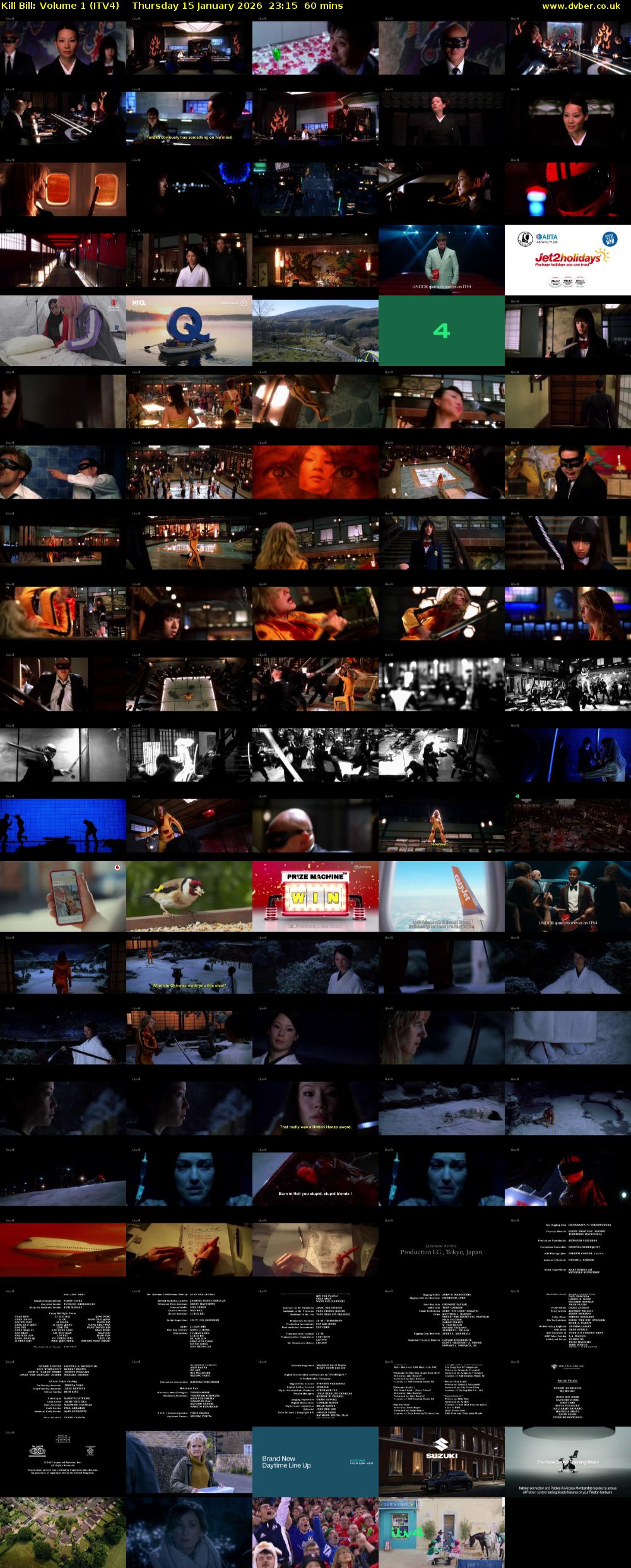 Kill Bill: Volume 1 (ITV4) Thursday 15 January 2026 23:15 - 00:15
