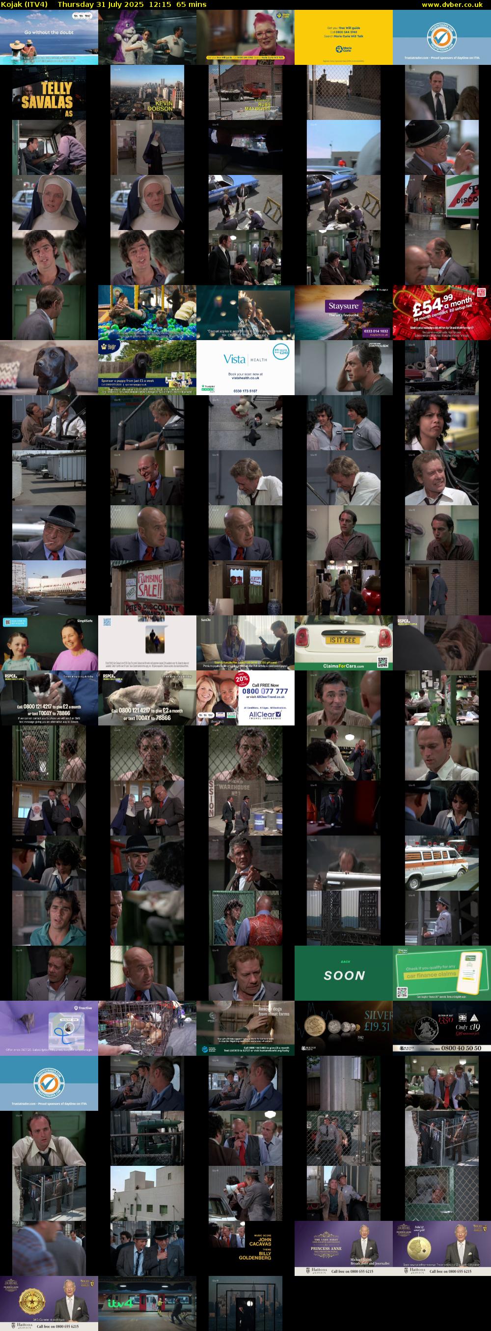 Kojak (ITV4) Thursday 31 July 2025 12:15 - 13:20