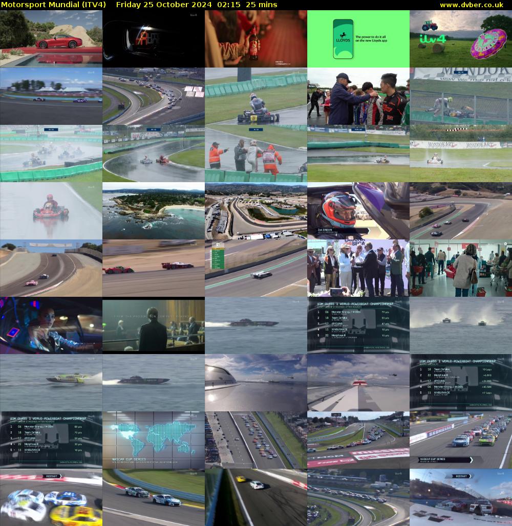Motorsport Mundial (ITV4) Friday 25 October 2024 02:15 - 02:40