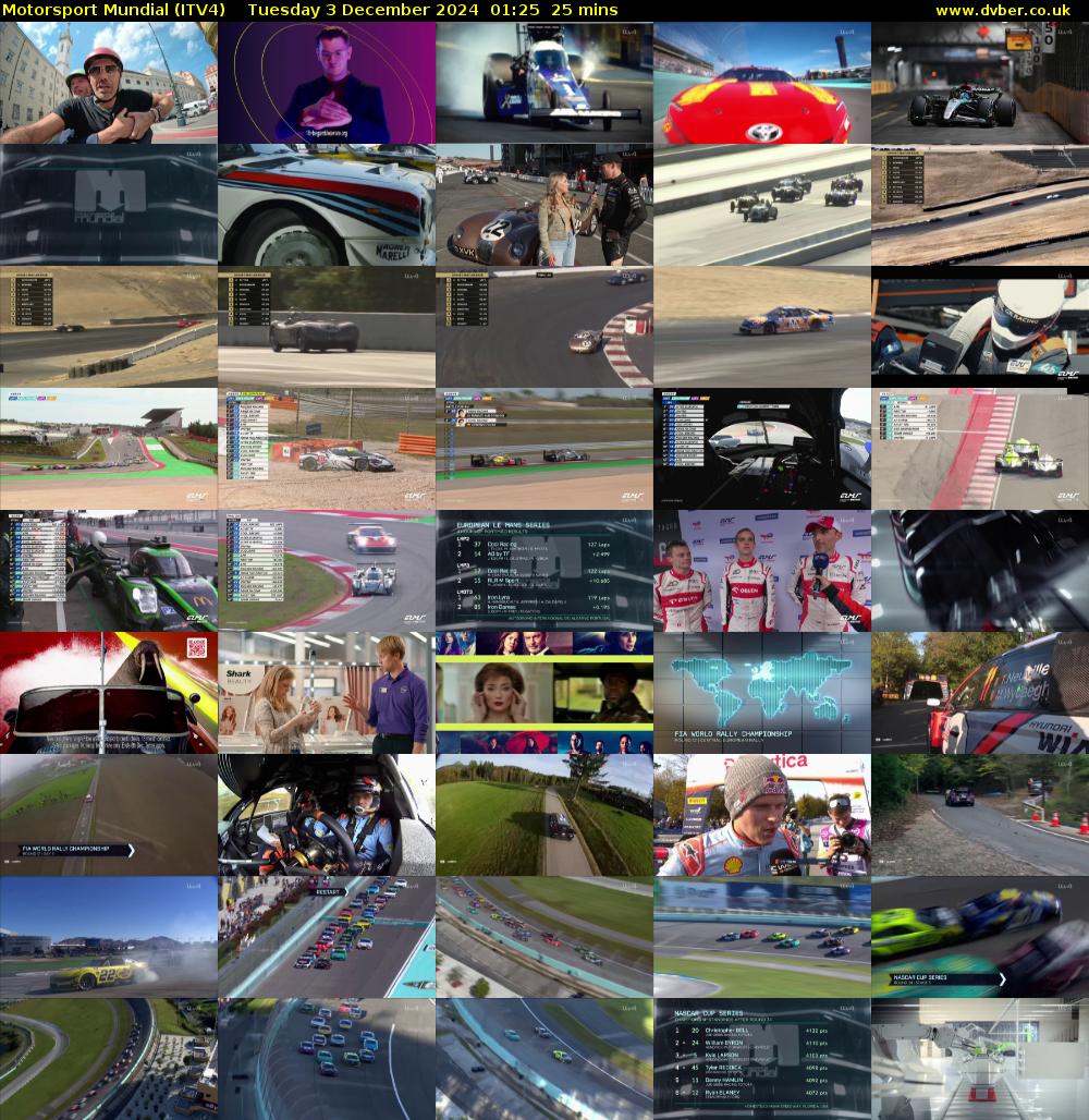 Motorsport Mundial (ITV4) Tuesday 3 December 2024 01:25 - 01:50