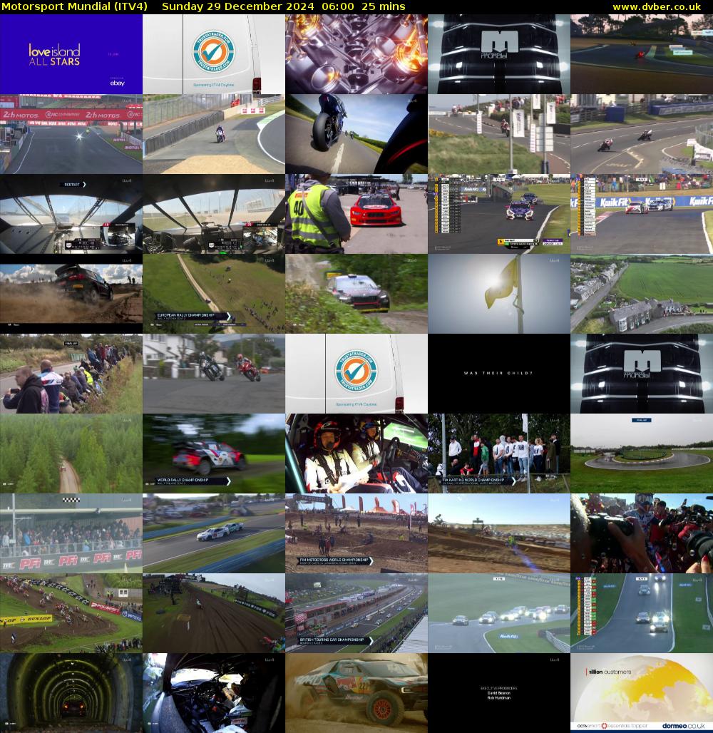 Motorsport Mundial (ITV4) Sunday 29 December 2024 06:00 - 06:25