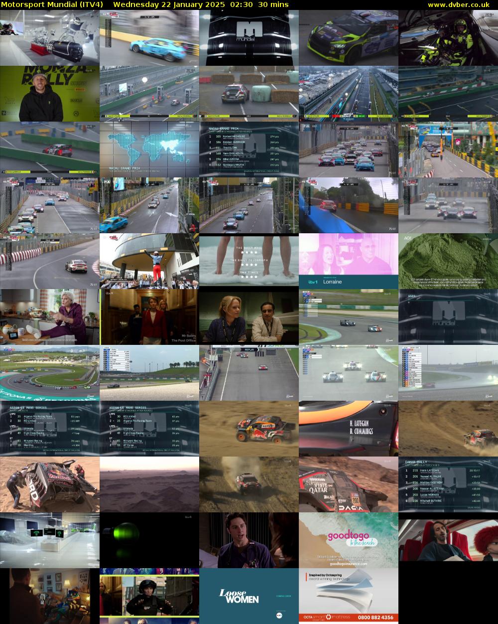Motorsport Mundial (ITV4) Wednesday 22 January 2025 02:30 - 03:00