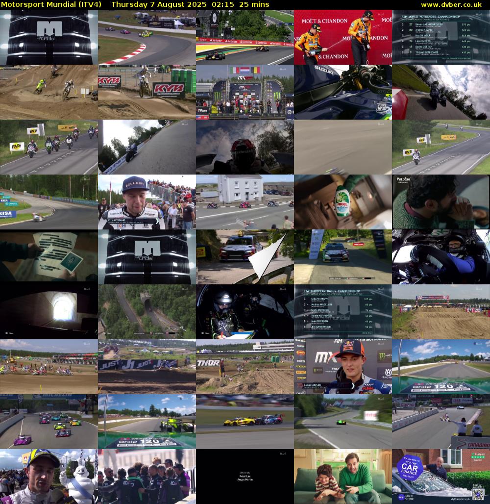 Motorsport Mundial (ITV4) Thursday 7 August 2025 02:15 - 02:40