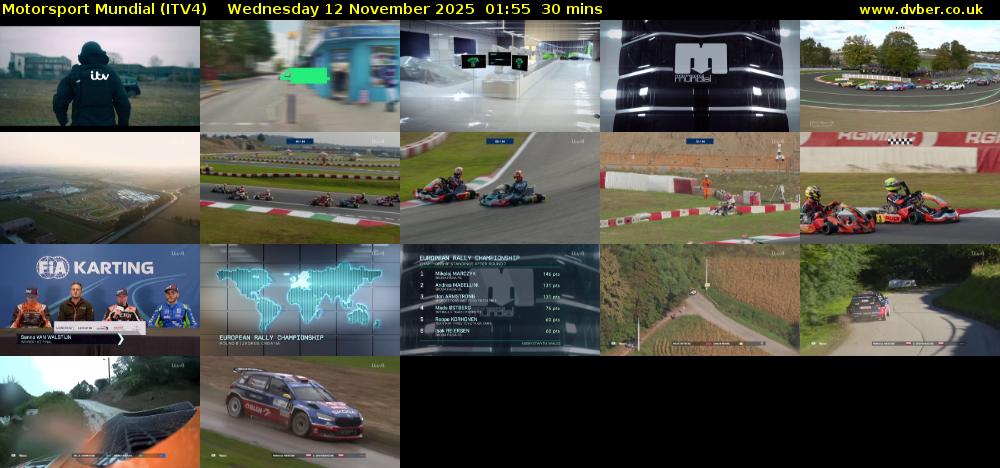 Motorsport Mundial (ITV4) Wednesday 12 November 2025 01:55 - 02:25