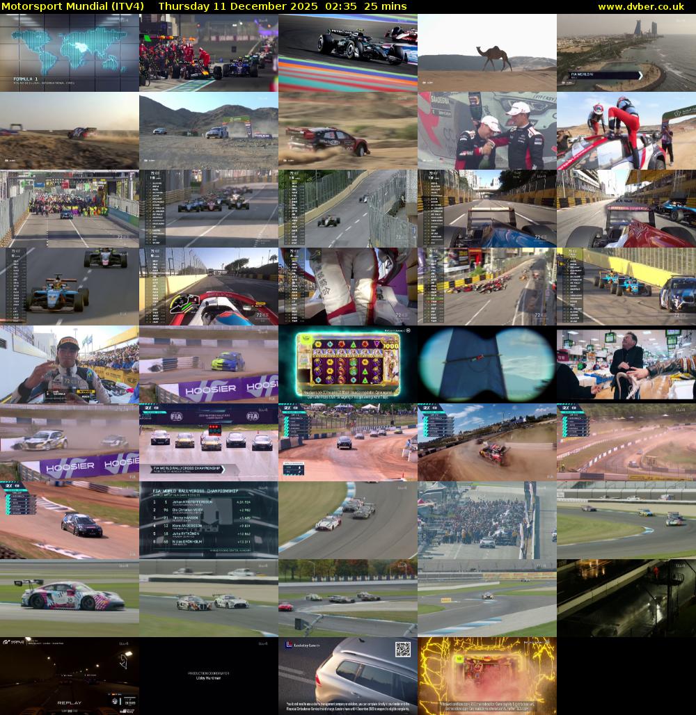 Motorsport Mundial (ITV4) Thursday 11 December 2025 02:35 - 03:00