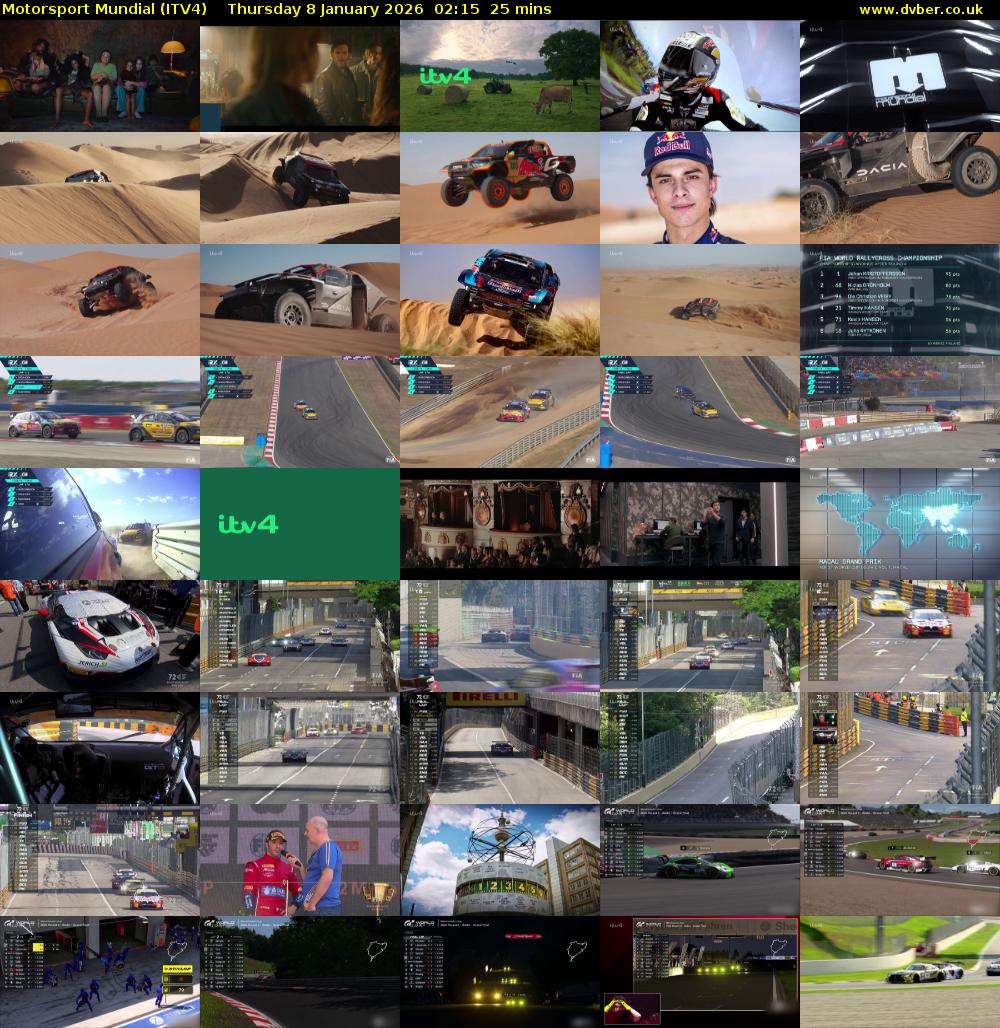 Motorsport Mundial (ITV4) Thursday 8 January 2026 02:15 - 02:40