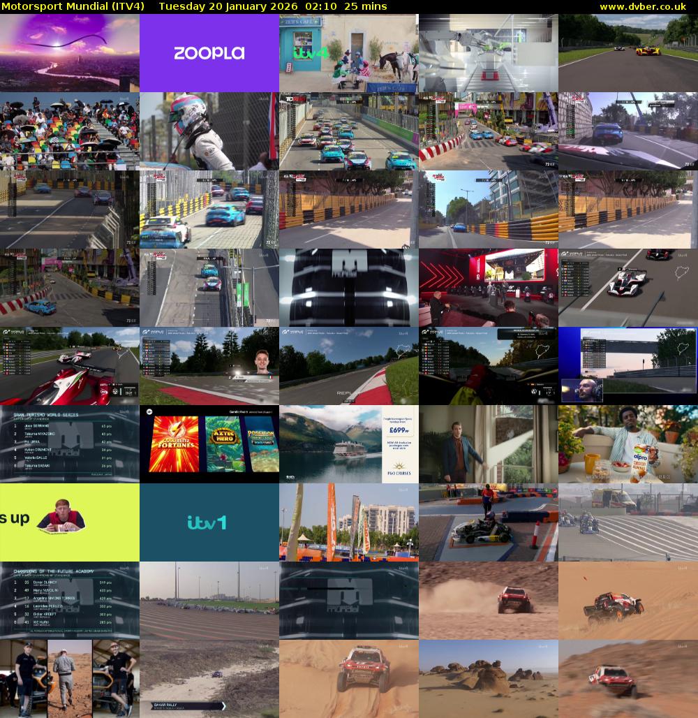 Motorsport Mundial (ITV4) Tuesday 20 January 2026 02:10 - 02:35