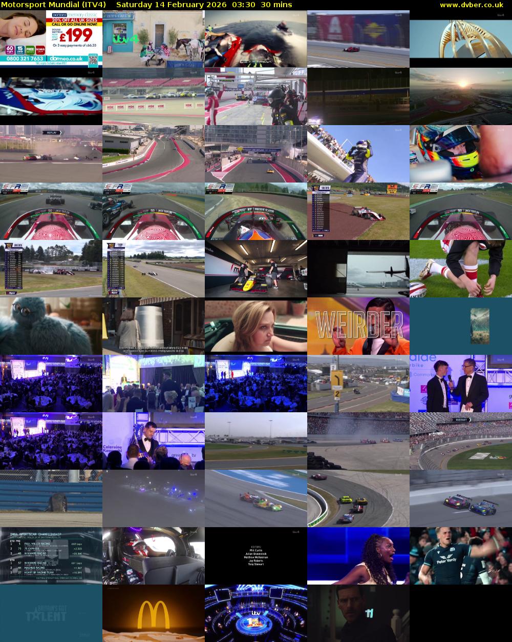 Motorsport Mundial (ITV4) Saturday 14 February 2026 03:30 - 04:00