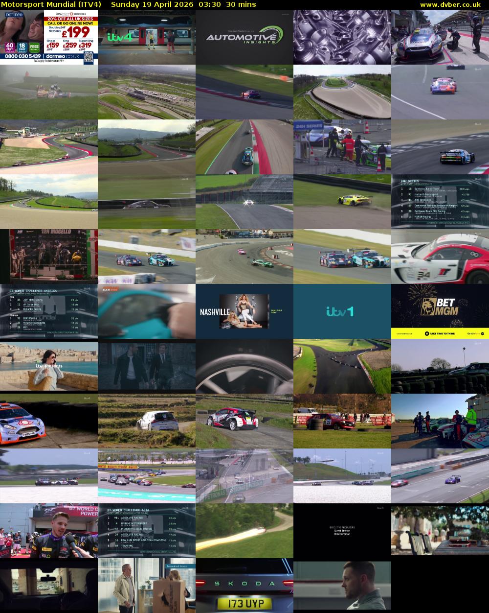 Motorsport Mundial (ITV4) Sunday 19 April 2026 03:30 - 04:00